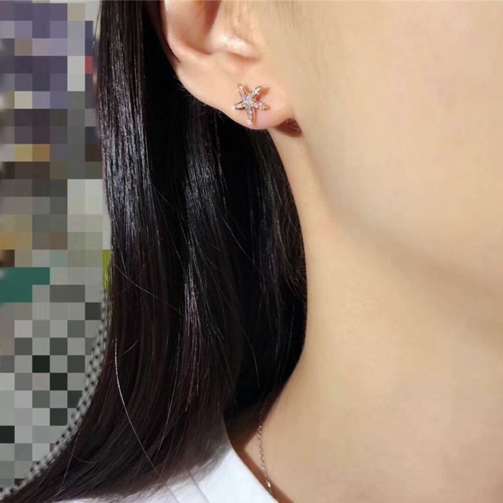 Starfish Silver Stud Earrings With CZ by Bimini Beachwear